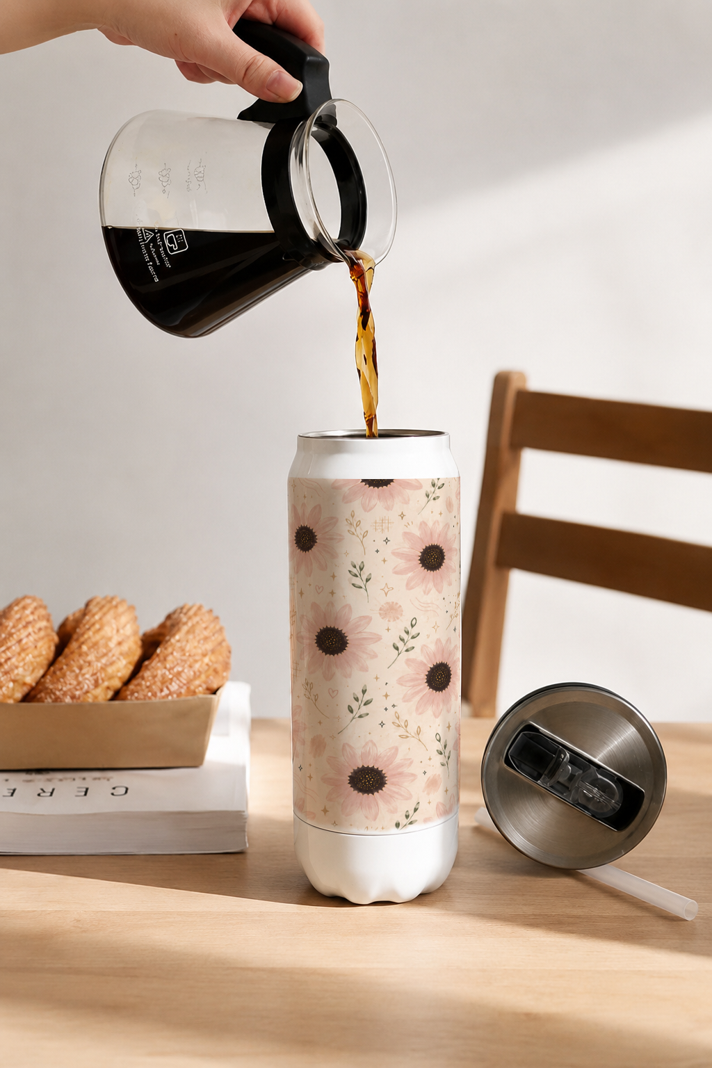 Ivora Metal Can Sipper 500 ML| Blush Botanica Print | Double Walled Hot And Cold Tumbler 1219 Avenue