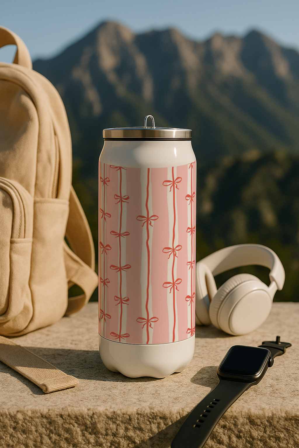 Ivora Metal Can Sipper 450 ML| Metal Cans 450 ML | Blush Bow Trail Print | Double Walled Hot And Cold Tumbler 1219 Avenue India
