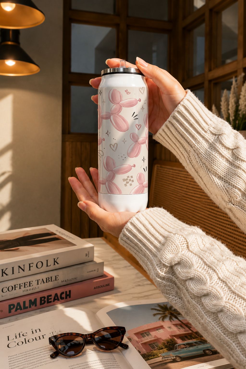 Ivora Metal Can Sipper 500 ML| Blush Pop Print | Double Walled Hot And Cold Tumbler 1219 Avenue