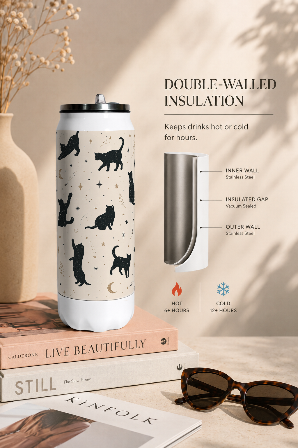 Ivora Metal Can Sipper 500 ML| Celestial Paws Print | Double Walled Hot And Cold Tumbler 1219 Avenue
