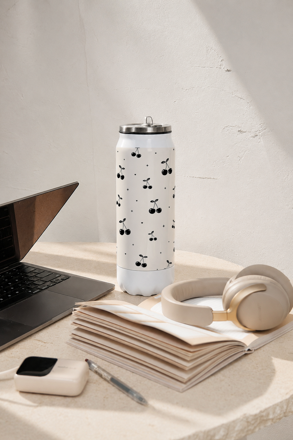 Ivora Metal Can Sipper 500 ML| Cherry Noir Print | Double Walled Hot And Cold Tumbler 1219 Avenue