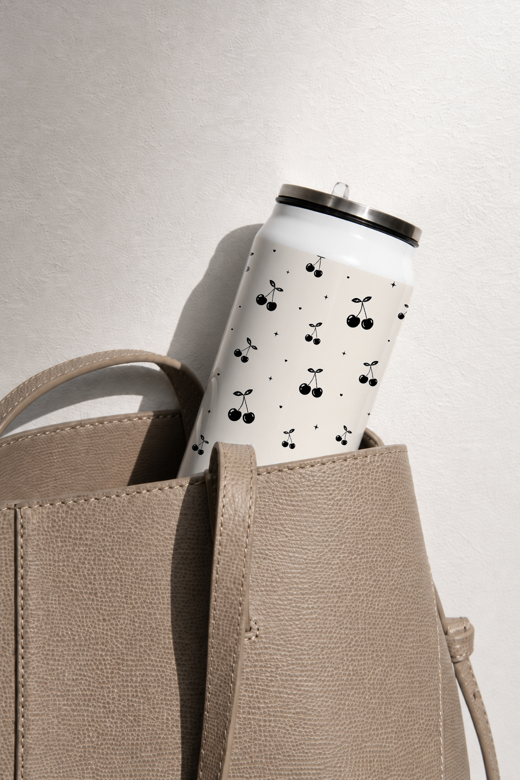 Ivora Metal Can Sipper 500 ML| Cherry Noir Print | Double Walled Hot And Cold Tumbler 1219 Avenue