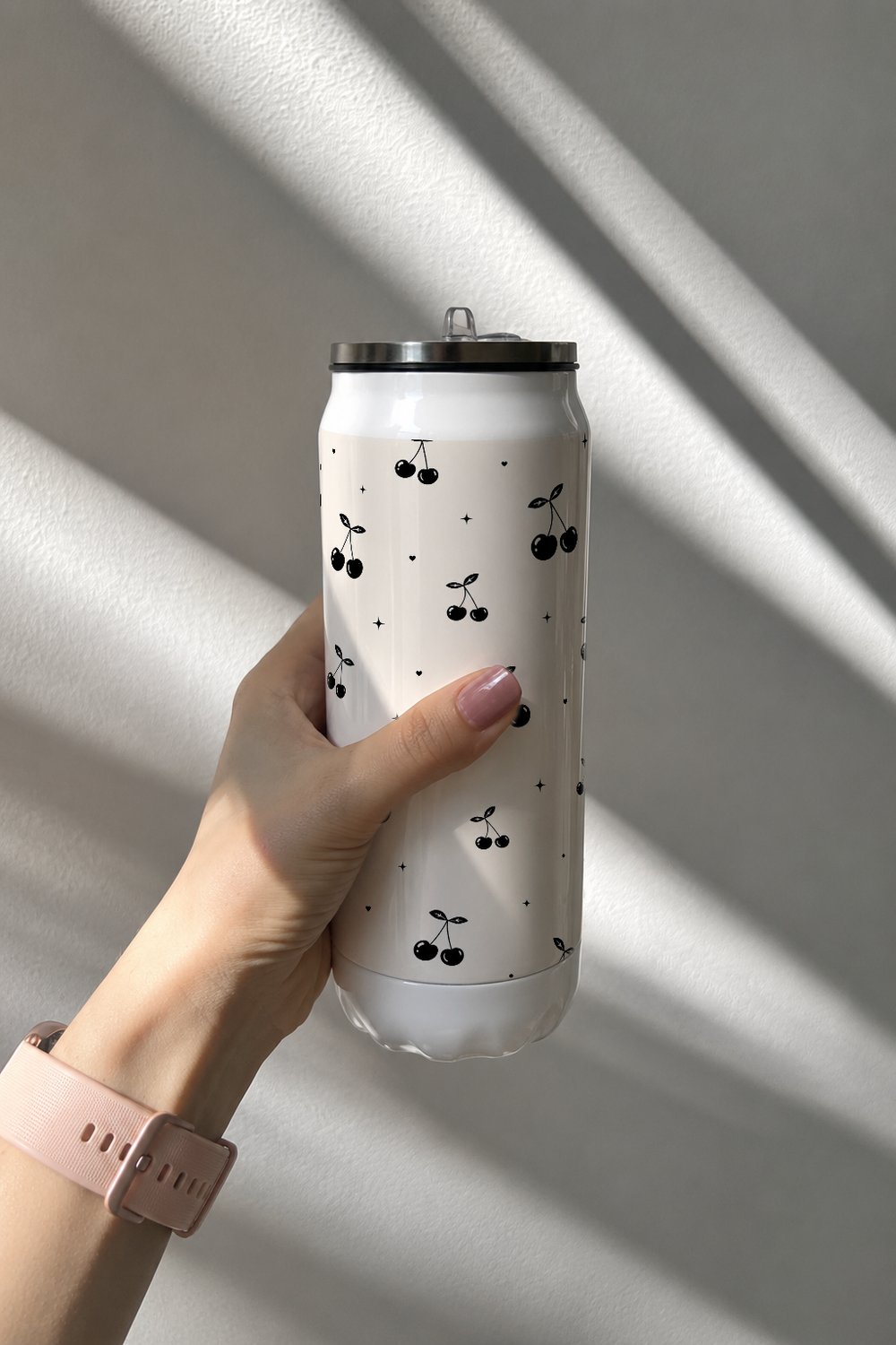 Ivora Metal Can Sipper 500 ML| Cherry Noir Print | Double Walled Hot And Cold Tumbler