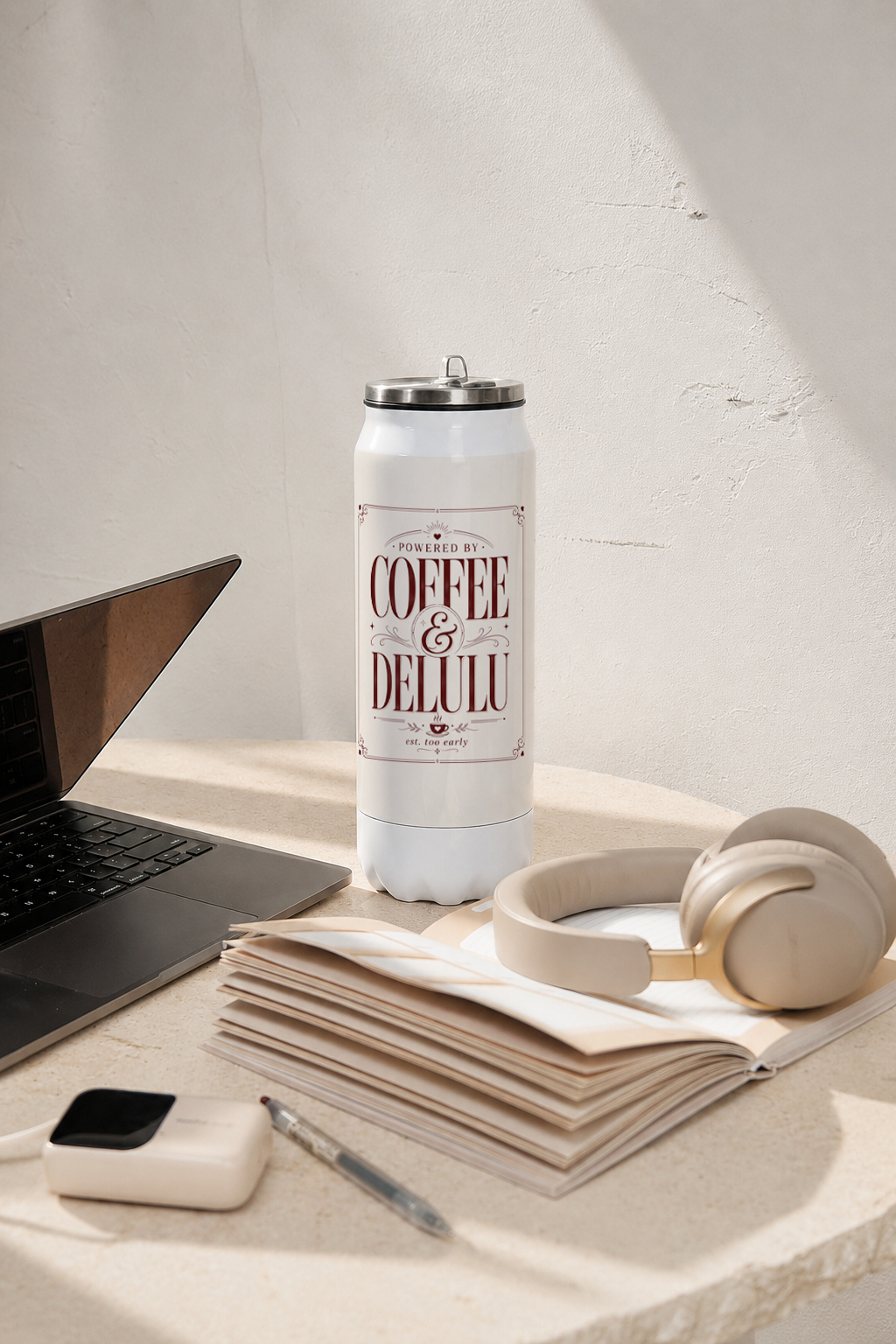 Ivora Metal Can Sipper 500 ML| Coffee & Delulu Print | Double Walled Hot And Cold Tumbler 1219 Avenue