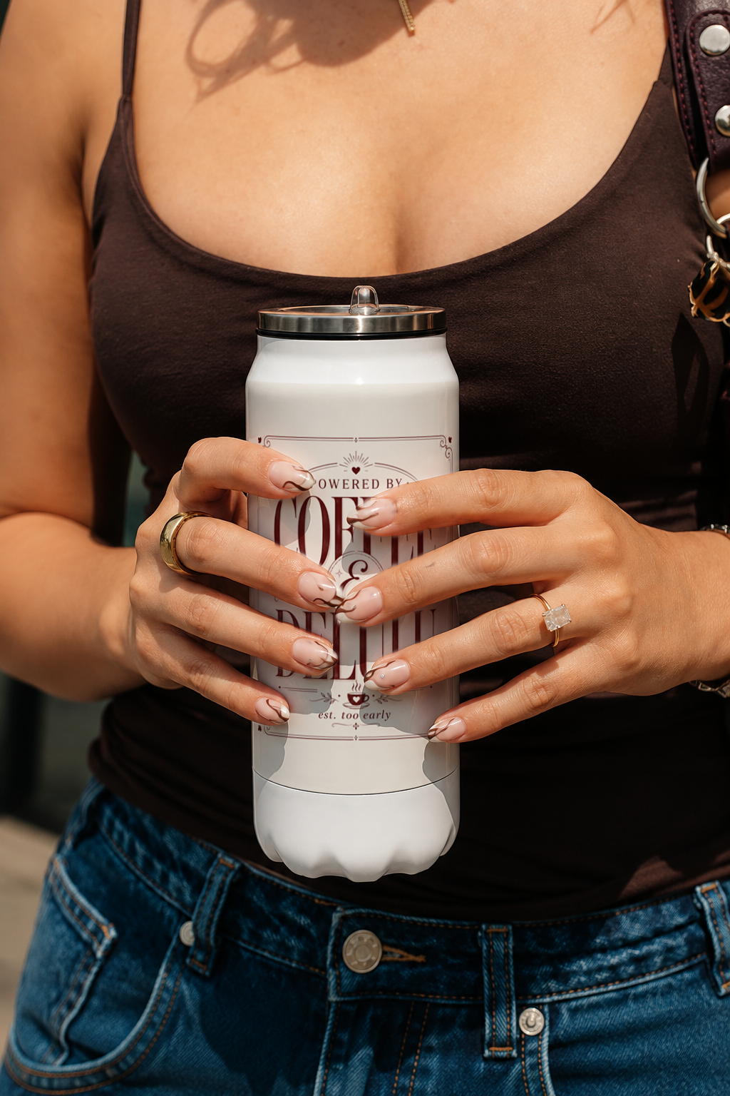 Ivora Metal Can Sipper 500 ML| Coffee & Delulu Print | Double Walled Hot And Cold Tumbler 1219 Avenue
