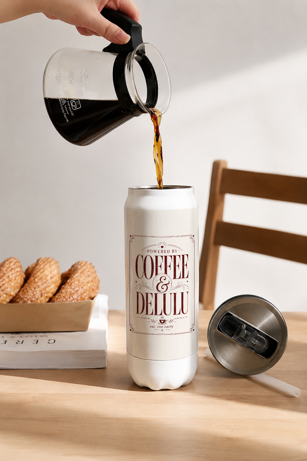 Ivora Metal Can Sipper 500 ML| Coffee & Delulu Print | Double Walled Hot And Cold Tumbler 1219 Avenue