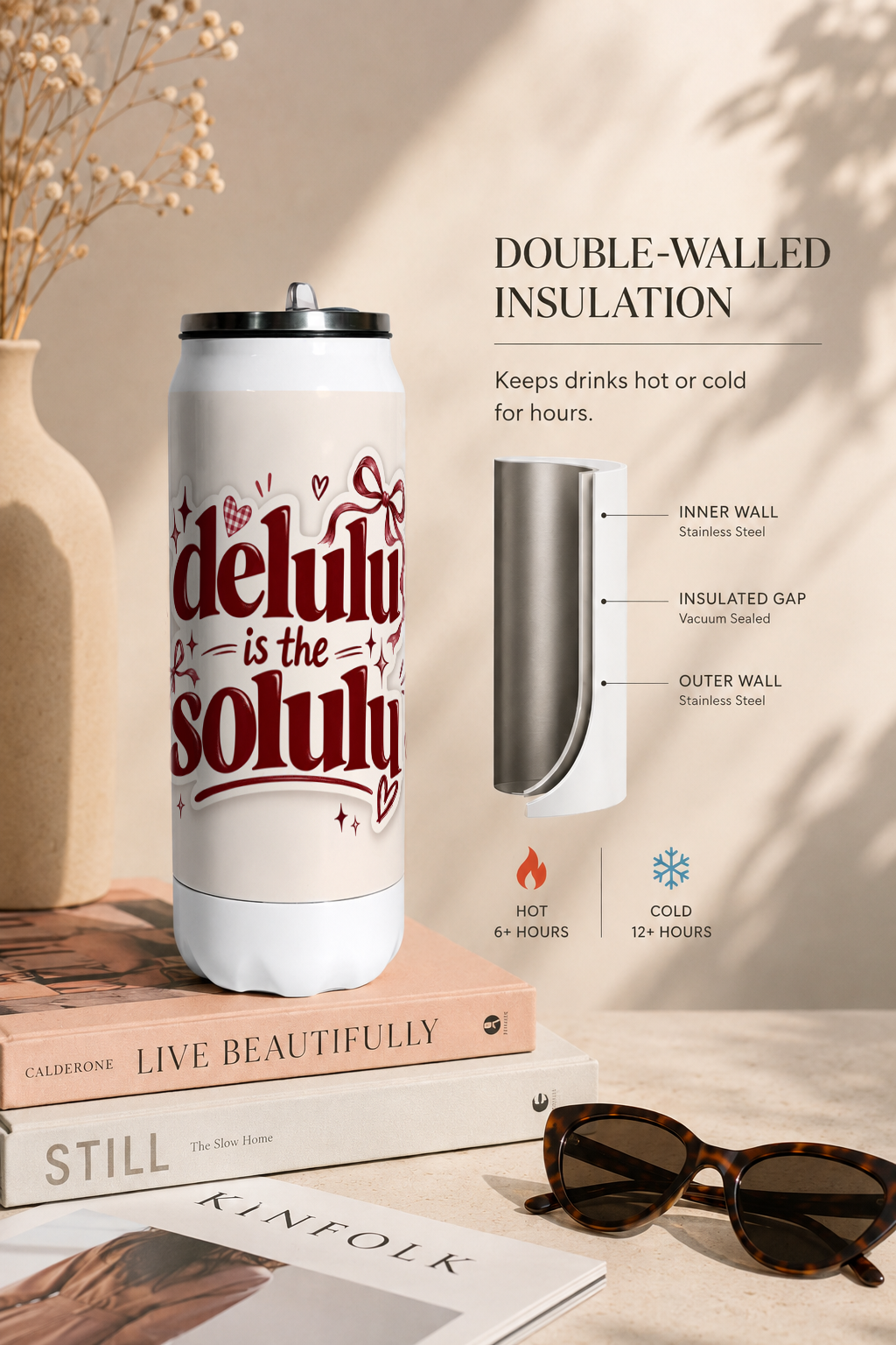 Ivora Metal Can Sipper 500 ML| Delulu Is The Solulu Print | Double Walled Hot And Cold Tumbler 1219 Avenue