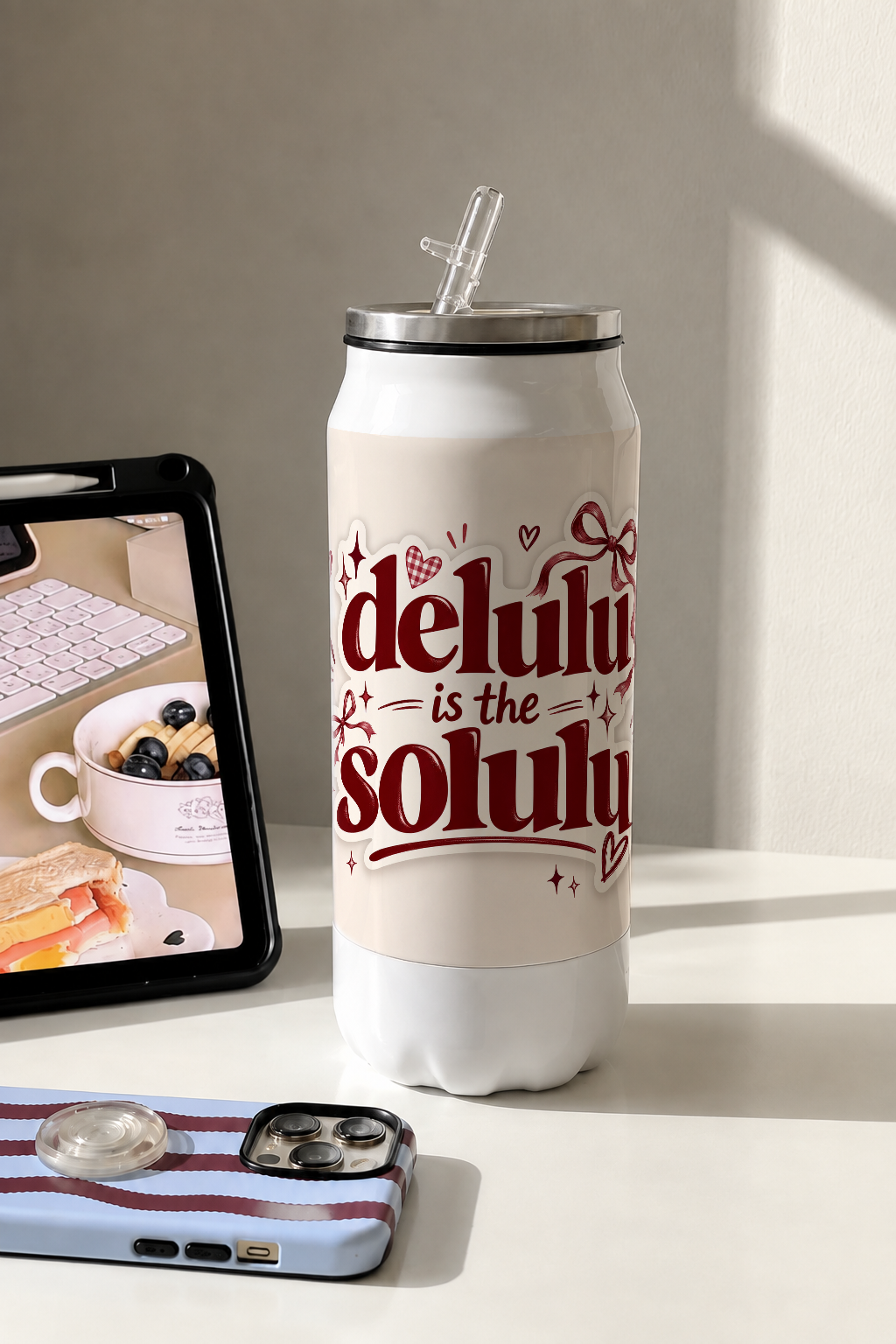 Ivora Metal Can Sipper 500 ML| Delulu Is The Solulu Print | Double Walled Hot And Cold Tumbler 1219 Avenue