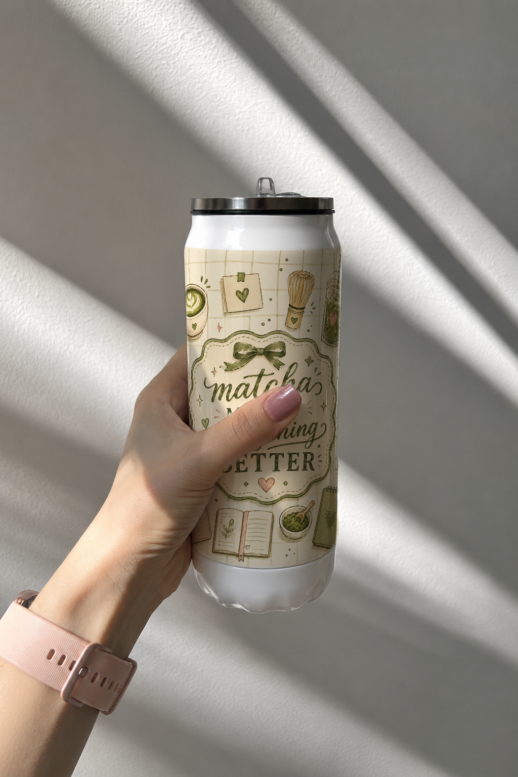 Ivora Metal Can Sipper 500 ML| Matcha Love Print | Double Walled Hot And Cold Tumbler 1219 Avenue