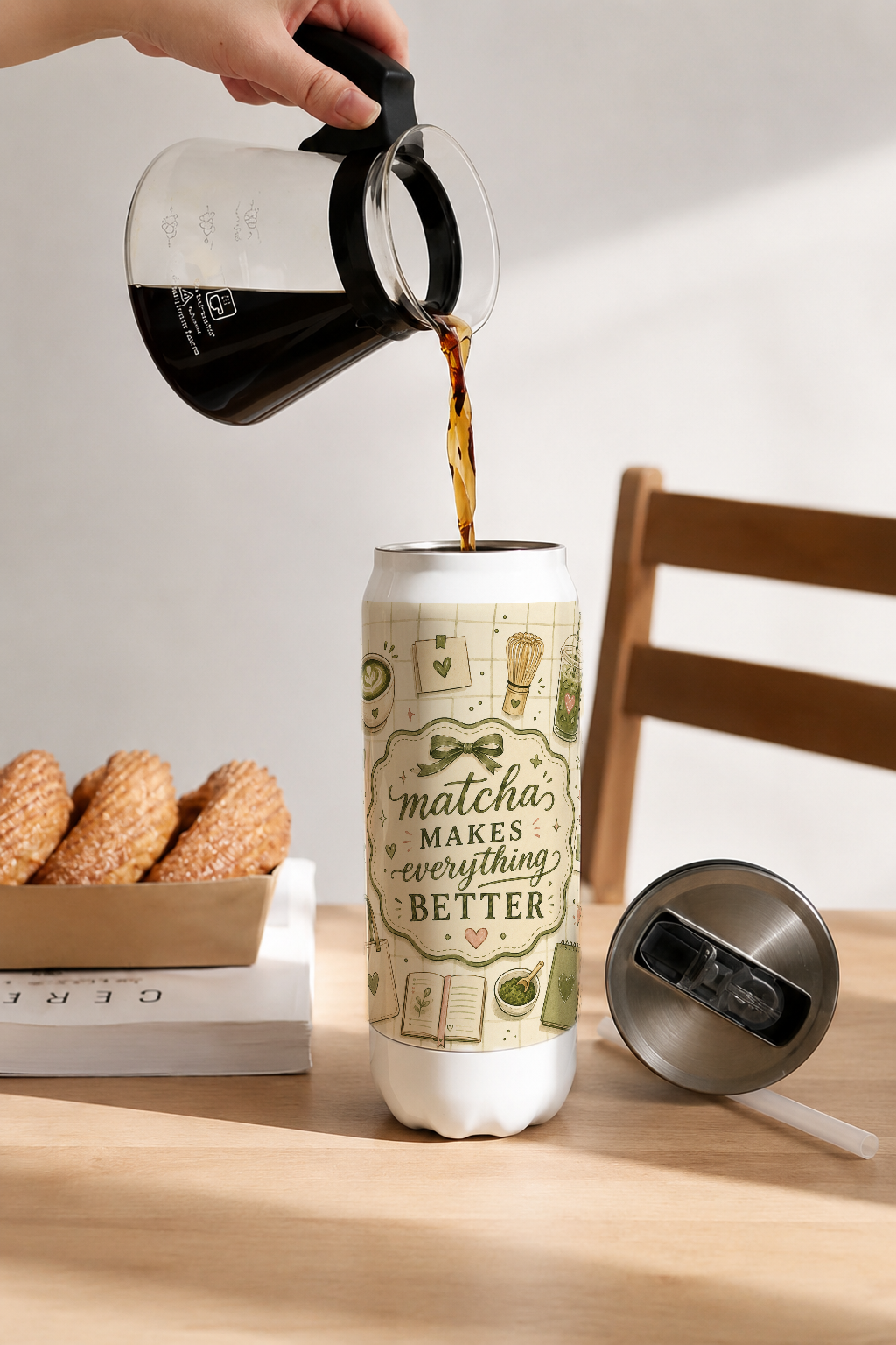 Ivora Metal Can Sipper 500 ML| Matcha Love Print | Double Walled Hot And Cold Tumbler 1219 Avenue