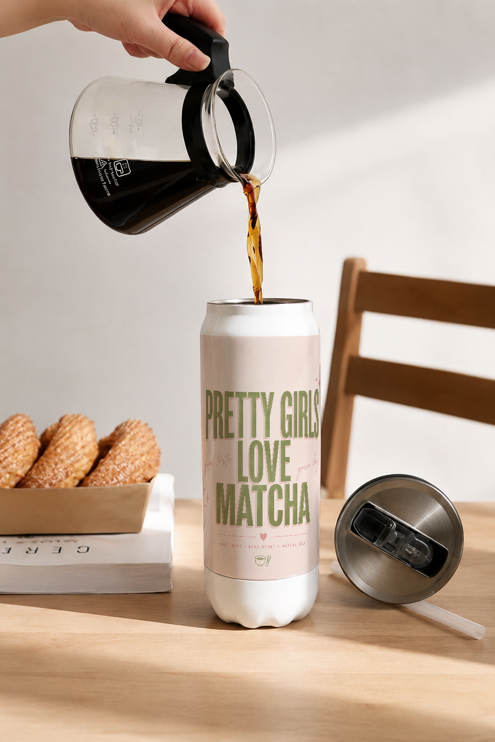 Ivora Metal Can Sipper 500 ML| Matcha Muse Print | Double Walled Hot And Cold Tumbler