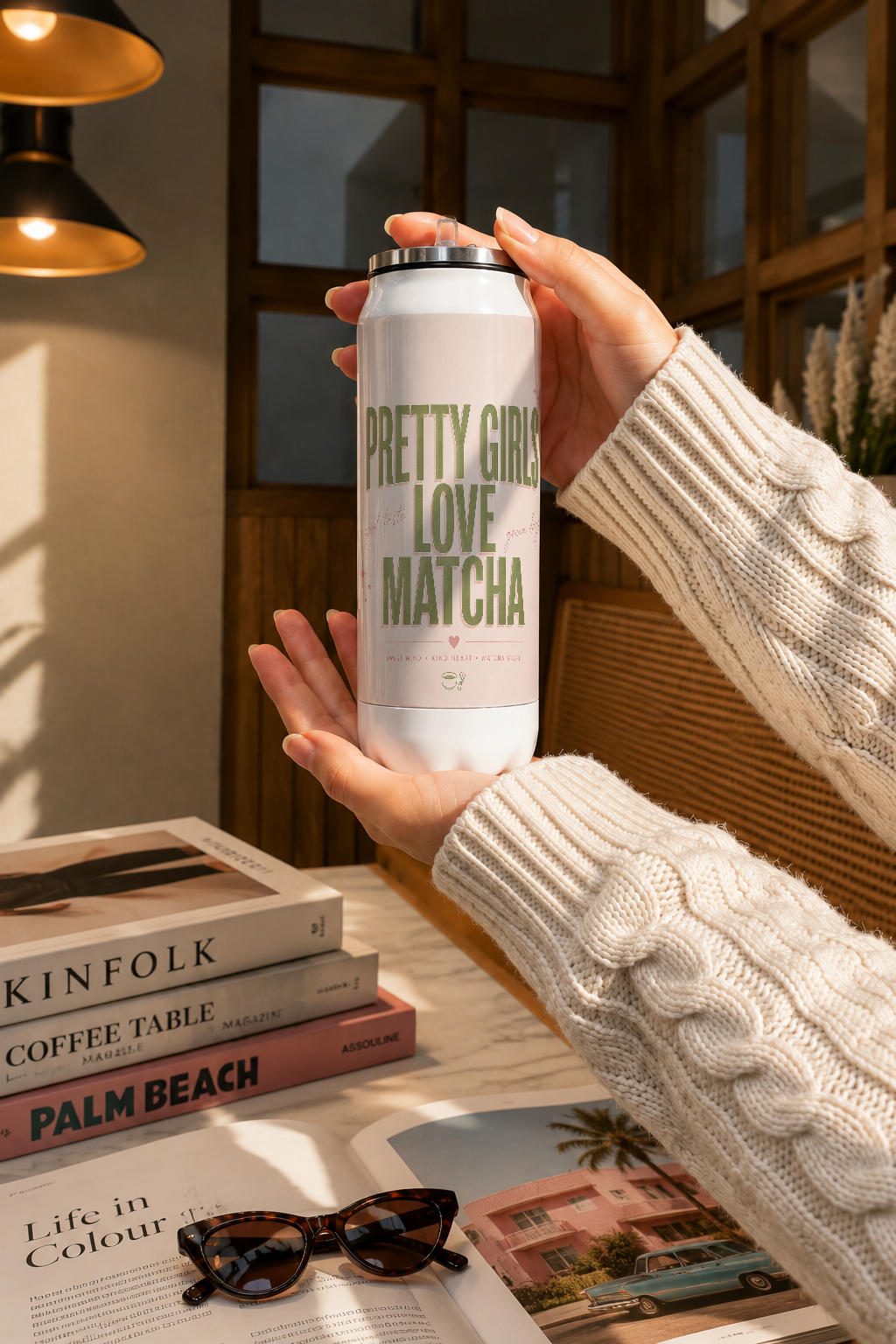 Ivora Metal Can Sipper 500 ML| Matcha Muse Print | Double Walled Hot And Cold Tumbler 1219 Avenue