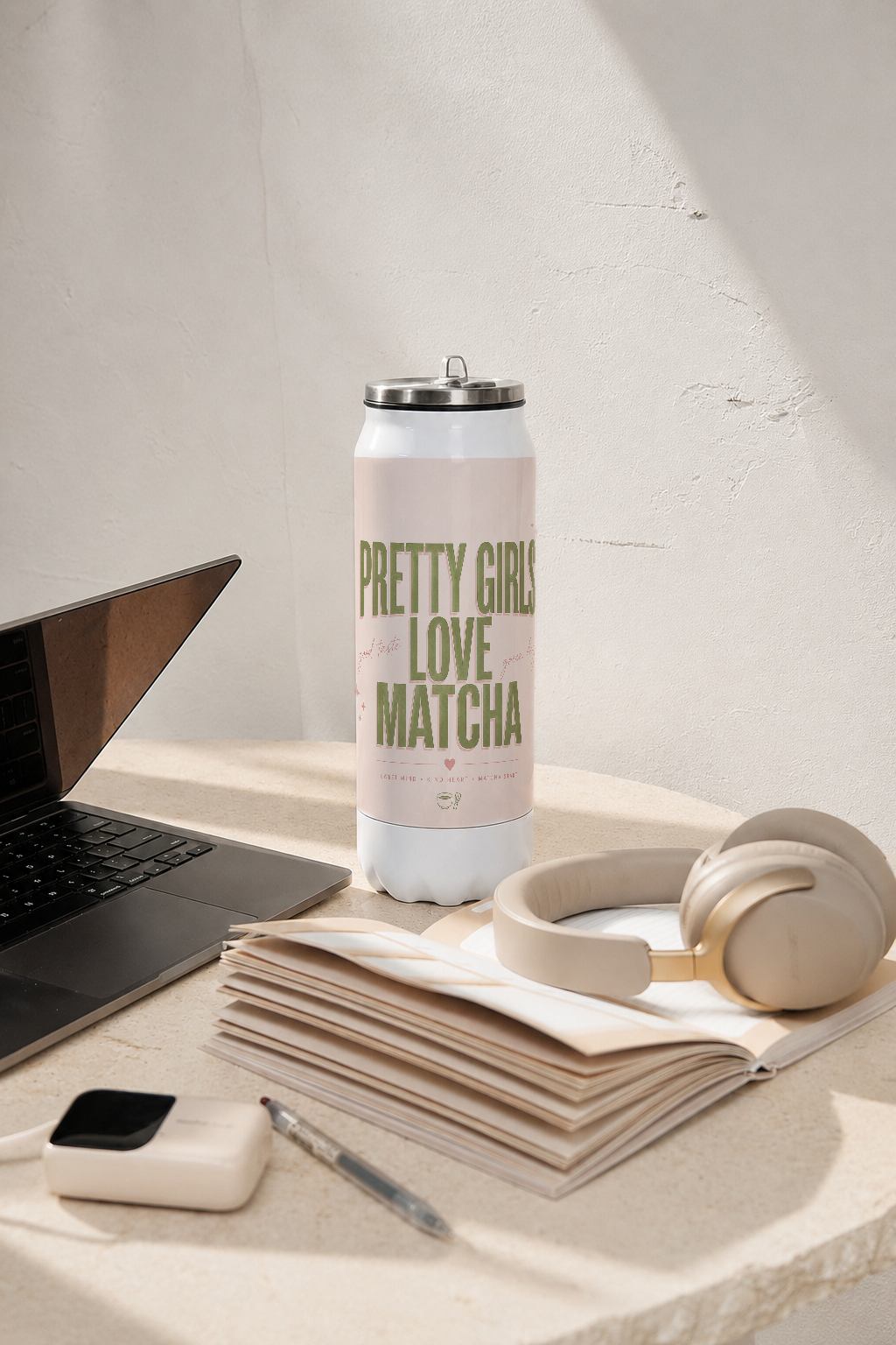 Ivora Metal Can Sipper 500 ML| Matcha Muse Print | Double Walled Hot And Cold Tumbler 1219 Avenue
