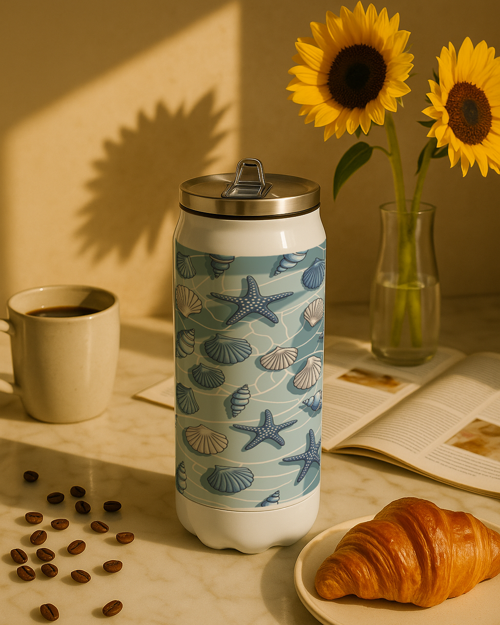 Ivora Metal Can Sipper 450 ML| Metal Cans 450 ML | Ocean Breeze Print | Double Walled Hot And Cold Tumbler 1219 Avenue India