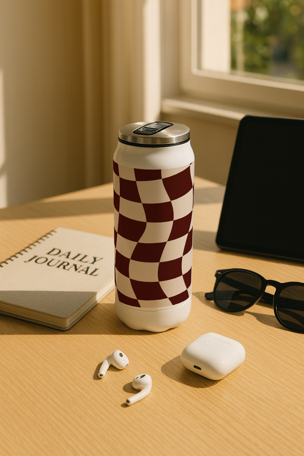 Ivora Metal Can Sipper 450 ML| Metal Cans 450 ML | Retro Ripple  Print | Double Walled Hot And Cold Tumbler 1219 Avenue India