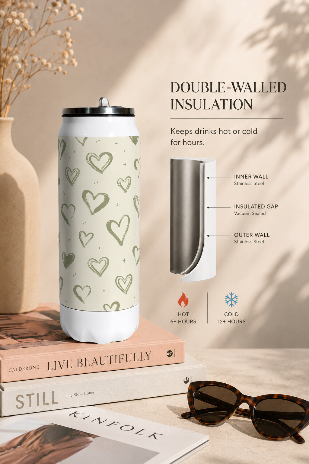 Ivora Metal Can Sipper 500 ML| Sage in Love Print | Double Walled Hot And Cold Tumbler 1219 Avenue