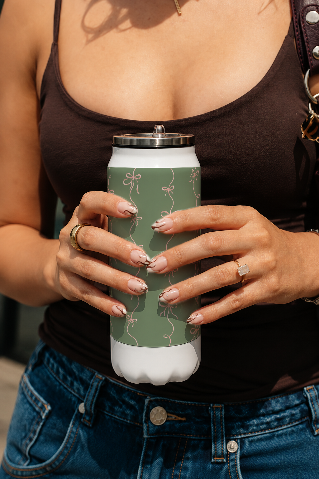 Ivora Metal Can Sipper 500 ML| Sage & Silk Print | Double Walled Hot And Cold Tumbler 1219 Avenue