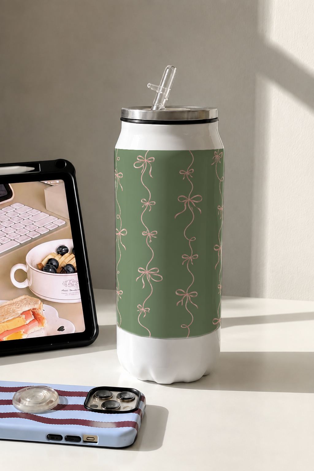 Ivora Metal Can Sipper 500 ML| Sage & Silk Print | Double Walled Hot And Cold Tumbler 1219 Avenue