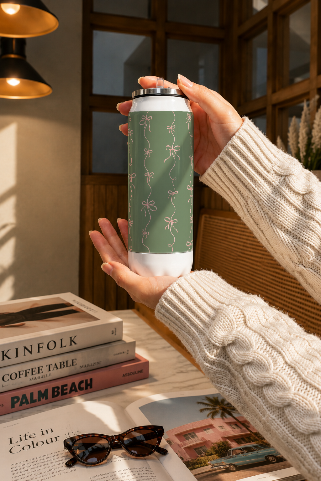 Ivora Metal Can Sipper 500 ML| Sage & Silk Print | Double Walled Hot And Cold Tumbler 1219 Avenue
