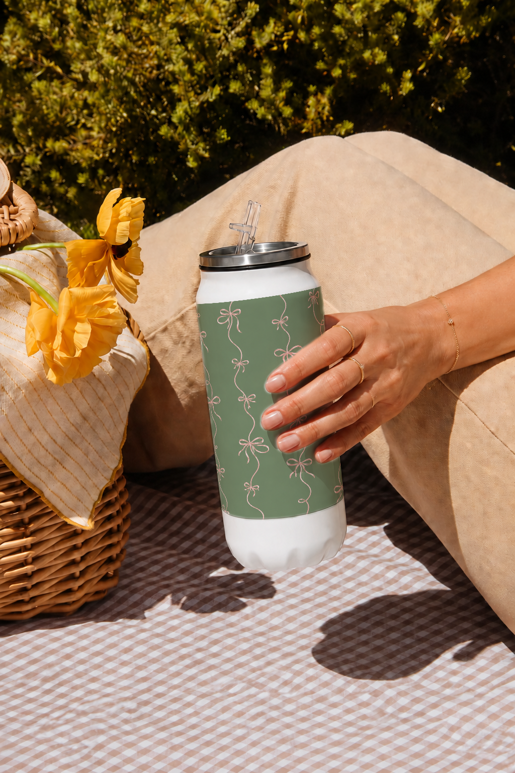 Ivora Metal Can Sipper 500 ML| Sage & Silk Print | Double Walled Hot And Cold Tumbler 1219 Avenue