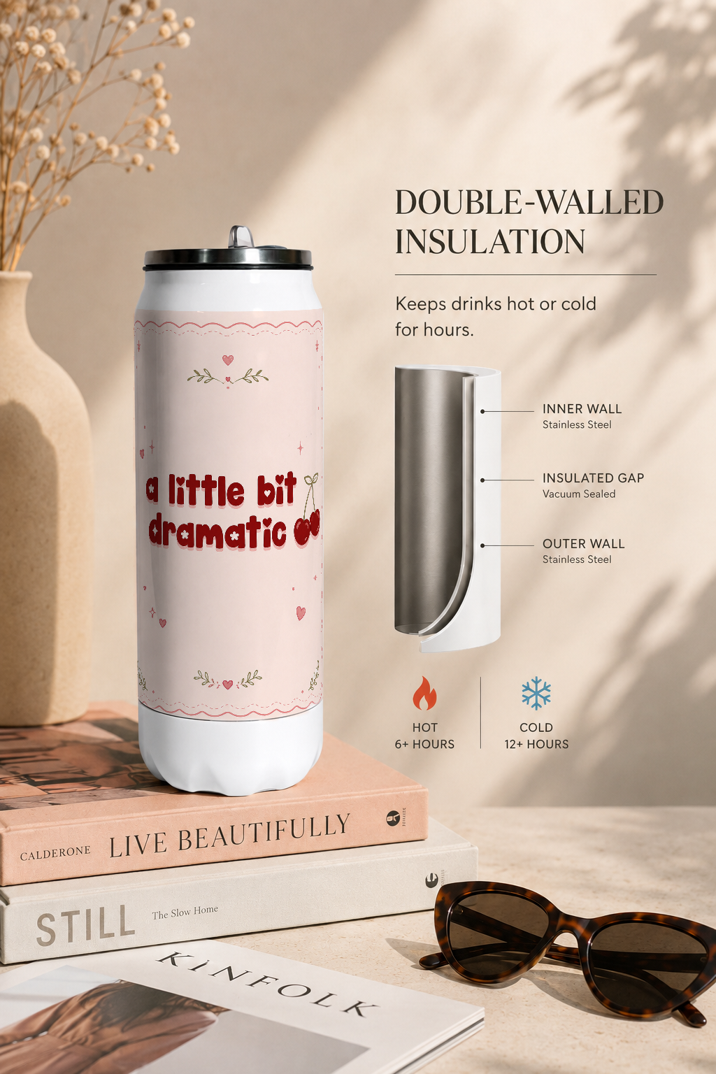 Ivora Metal Can Sipper 500 ML| Softly Dramatic Print | Double Walled Hot And Cold Tumbler 1219 Avenue