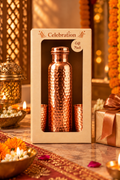 Kosha Copper Gift Set | 99% Pure Copper Water Bottle 1000ml with 2 Hammered Copper Glasses | Premium 3 in 1 Copper Drinkware | Luxury Diwali Gift Set 1219 Avenue