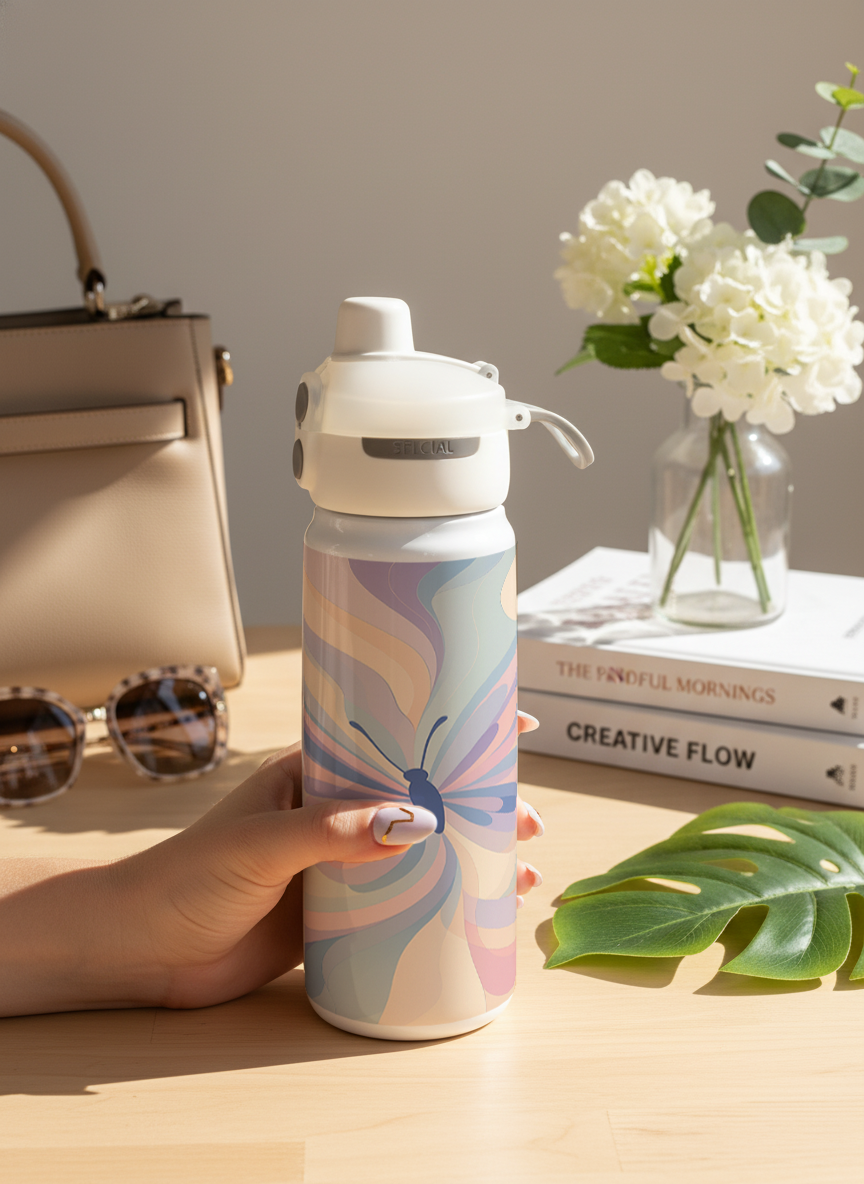 Lumi Insulated Premium Water Bottle 650ml – Aura Flow Print | 12+ Hours Hot & Cold | 2-Way Lid
