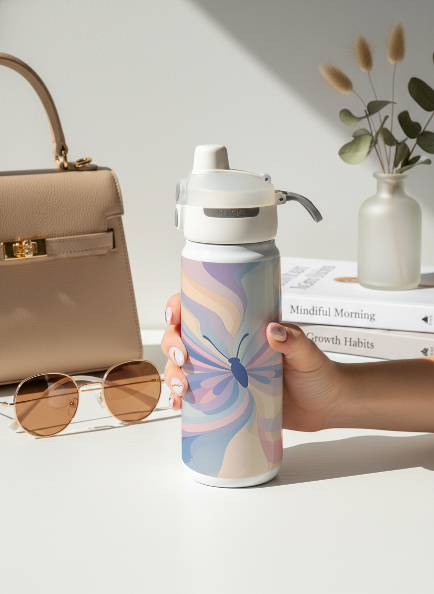 Lumi Insulated Premium Water Bottle 650ml – Aura Flow Print | 12+ Hours Hot & Cold | 2-Way Lid 1219 Avenue India