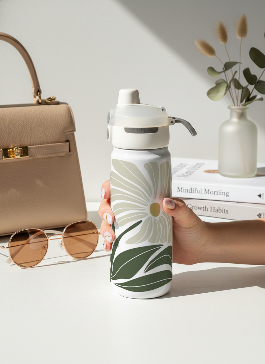Lumi Insulated Premium Water Bottle 650ml – Bloom & Flow Print | 12+ Hours Hot & Cold | 2-Way Lid 1219 Avenue India