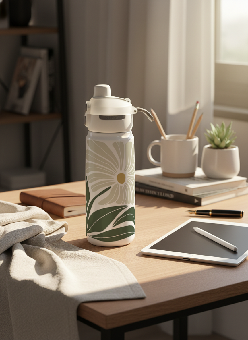 Lumi Insulated Premium Water Bottle 650ml – Bloom & Flow Print | 12+ Hours Hot & Cold | 2-Way Lid 1219 Avenue India
