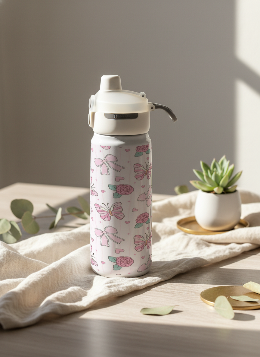 Lumi Insulated Premium Water Bottle 650ml – Bow & Bloom Print | 12+ Hours Hot & Cold | 2-Way Lid 1219 Avenue India