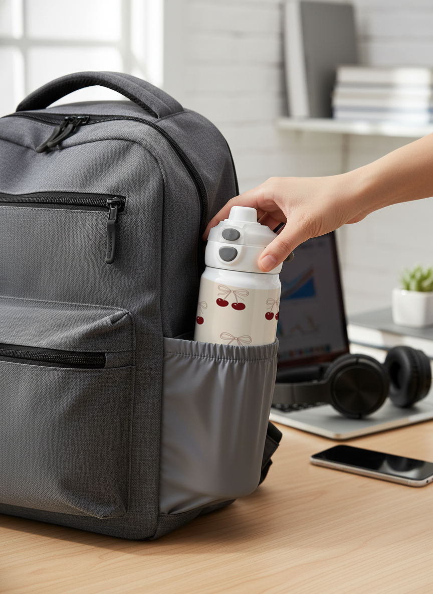 Lumi Insulated Premium Water Bottle 650ml – Cherry Bow Print | 12+ Hours Hot & Cold | 2-Way Lid 1219 Avenue India
