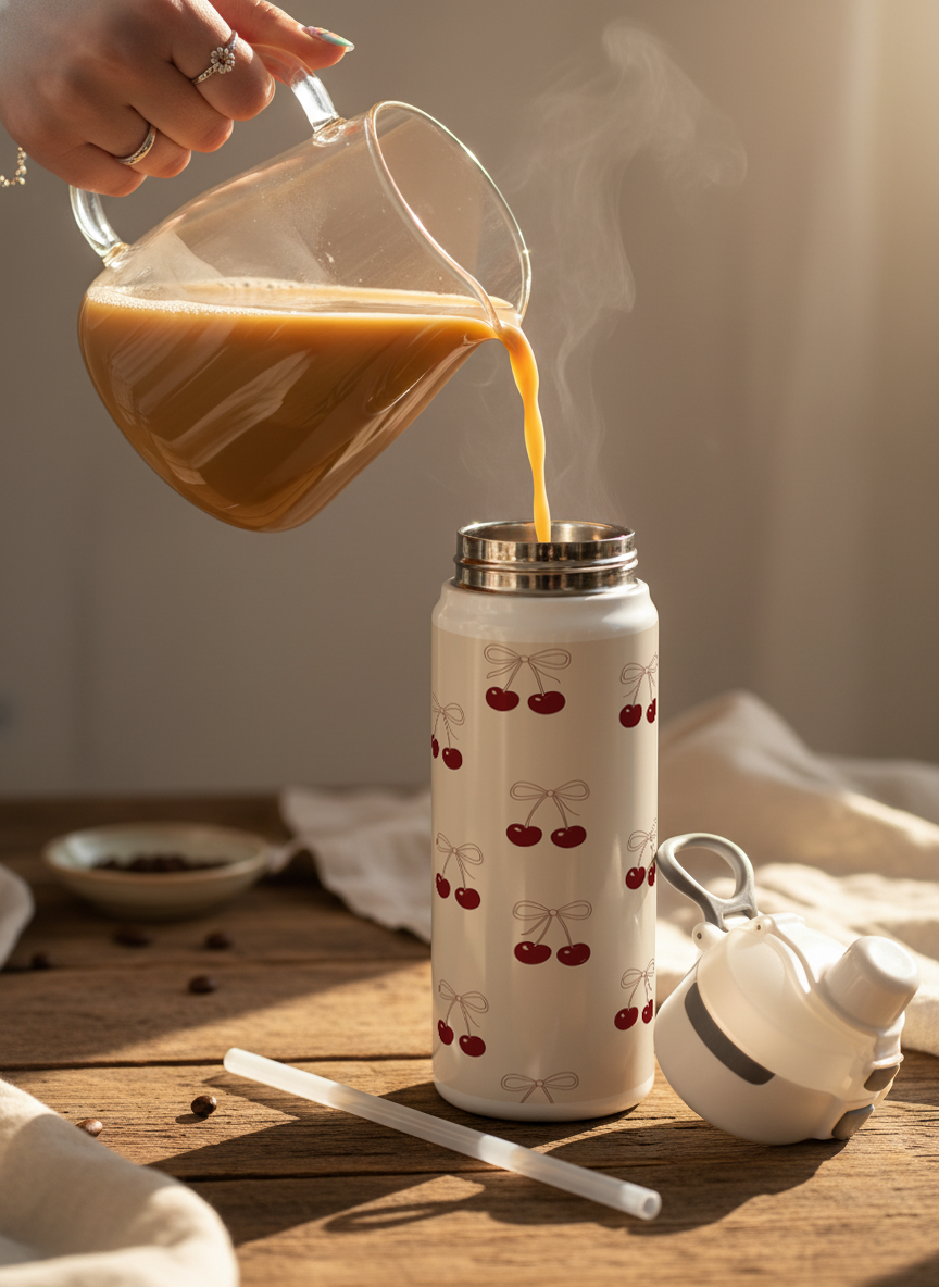 Lumi Insulated Premium Water Bottle 650ml – Cherry Bow Print | 12+ Hours Hot & Cold | 2-Way Lid 1219 Avenue India