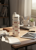 Lumi Insulated Premium Water Bottle 650ml – Cherry Bow Print | 12+ Hours Hot & Cold | 2-Way Lid 1219 Avenue India