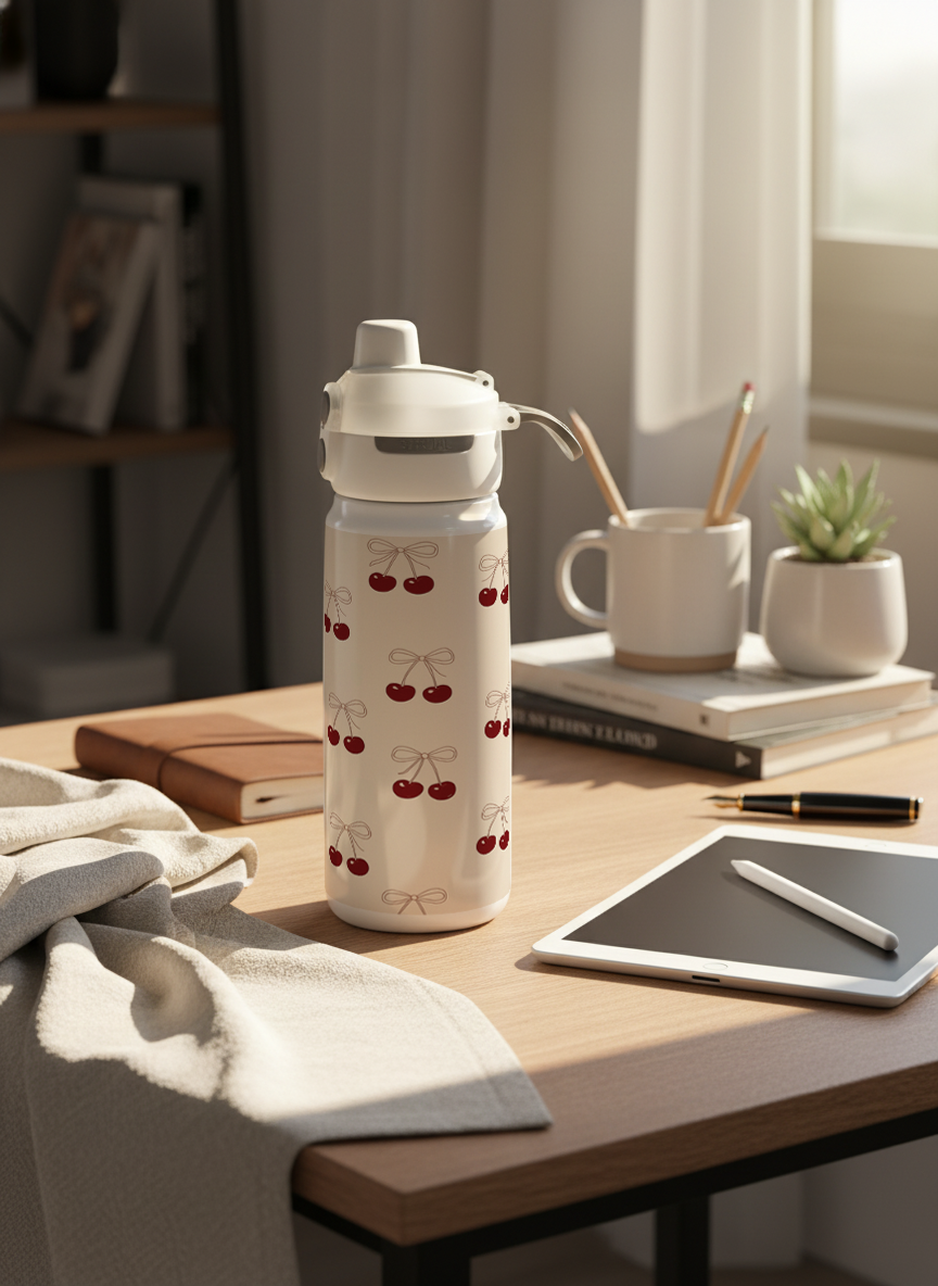 Lumi Insulated Premium Water Bottle 650ml – Cherry Bow Print | 12+ Hours Hot & Cold | 2-Way Lid 1219 Avenue India