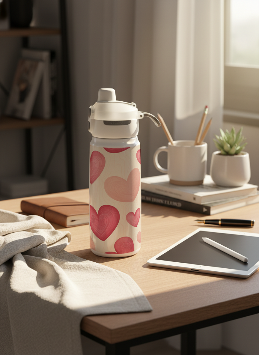 Lumi Insulated Premium Water Bottle 650ml – Heart Latte Print | 12+ Hours Hot & Cold | 2-Way Lid 1219 Avenue India