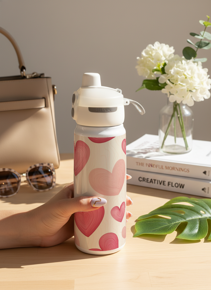 Lumi Insulated Premium Water Bottle 650ml – Heart Latte Print | 12+ Hours Hot & Cold | 2-Way Lid 1219 Avenue India