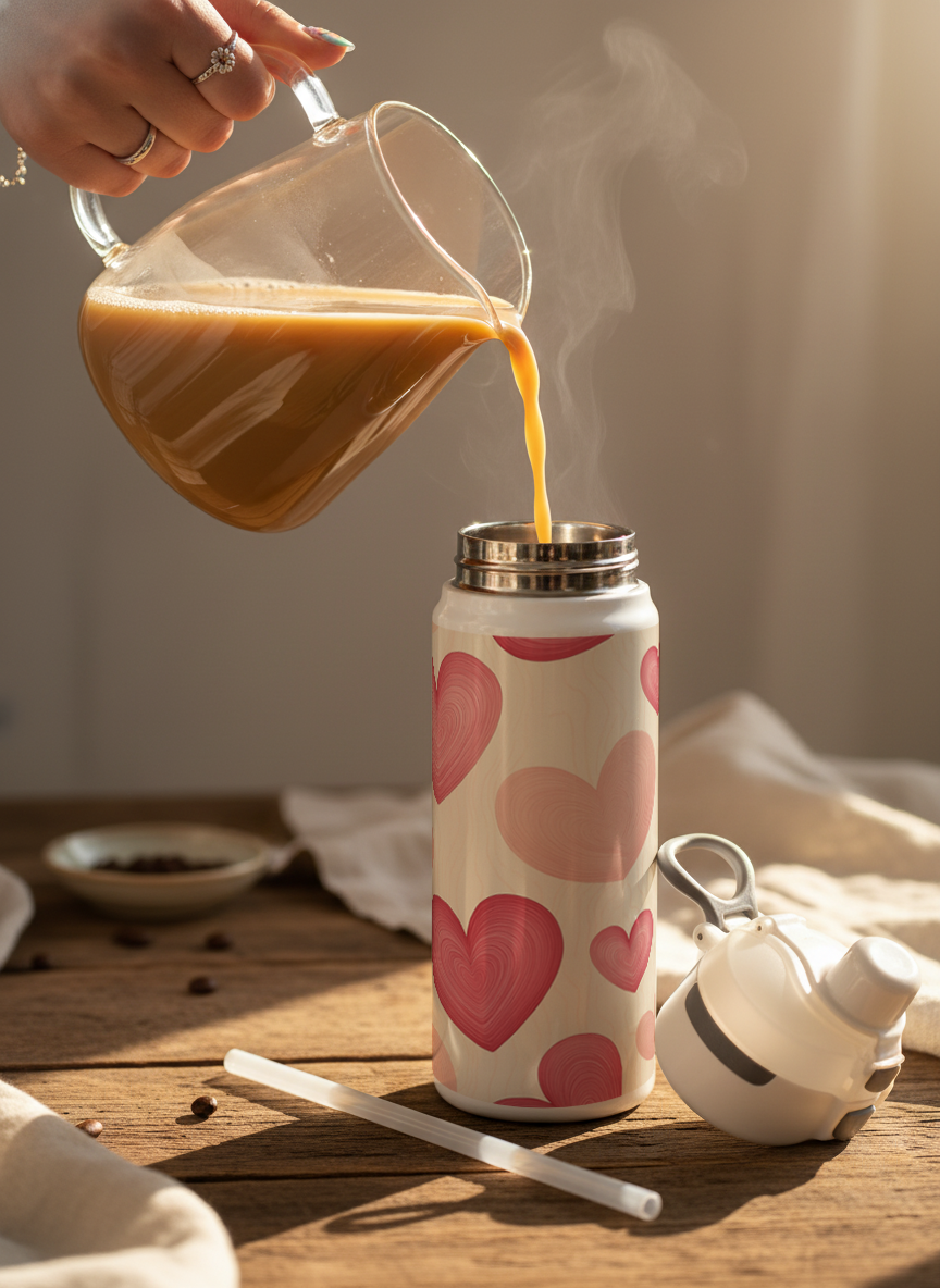 Lumi Insulated Premium Water Bottle 650ml – Heart Latte Print | 12+ Hours Hot & Cold | 2-Way Lid 1219 Avenue India