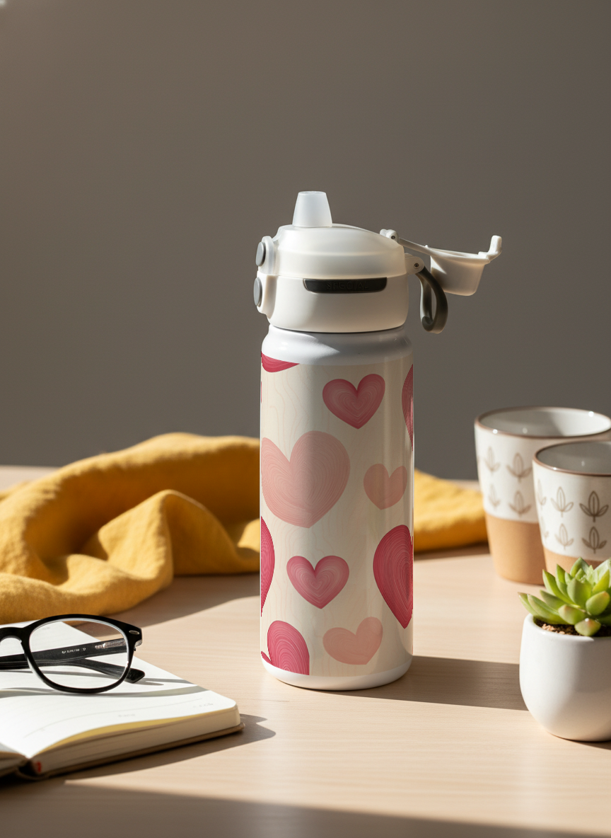 Lumi Insulated Premium Water Bottle 650ml – Heart Latte Print | 12+ Hours Hot & Cold | 2-Way Lid 1219 Avenue India