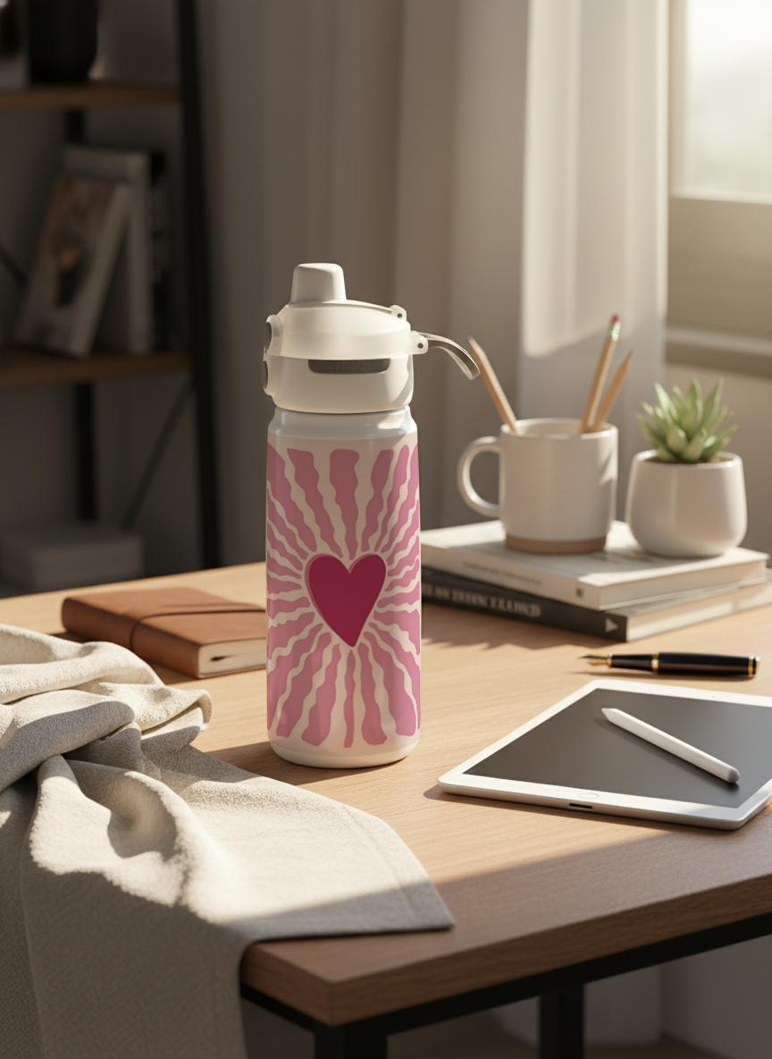 Lumi Insulated Premium Water Bottle 650ml –Love Burst Print | 12+ Hours Hot & Cold | 2-Way Lid 1219 Avenue India