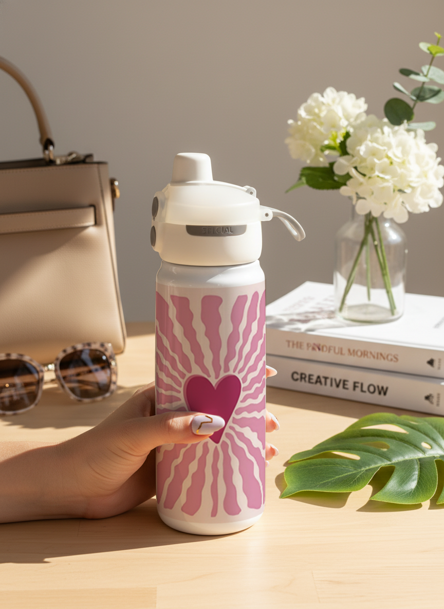 Lumi Insulated Premium Water Bottle 650ml –Love Burst Print | 12+ Hours Hot & Cold | 2-Way Lid 1219 Avenue India