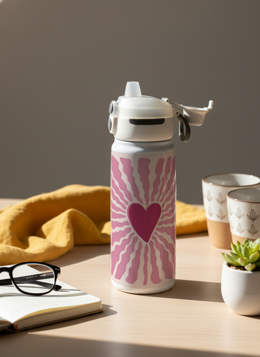 Lumi Insulated Premium Water Bottle 650ml –Love Burst Print | 12+ Hours Hot & Cold | 2-Way Lid 1219 Avenue India