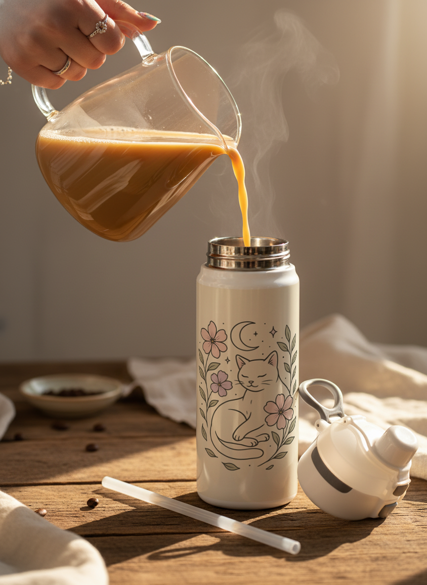 Lumi Insulated Premium Water Bottle 650ml –Midnight Meow Print | 12+ Hours Hot & Cold | 2-Way Lid 1219 Avenue India