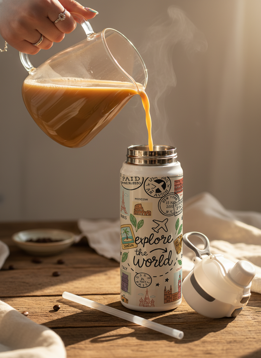 Lumi Insulated Premium Water Bottle 650ml – Passport Dreams Print | 12+ Hours Hot & Cold | 2-Way Lid 1219 Avenue India