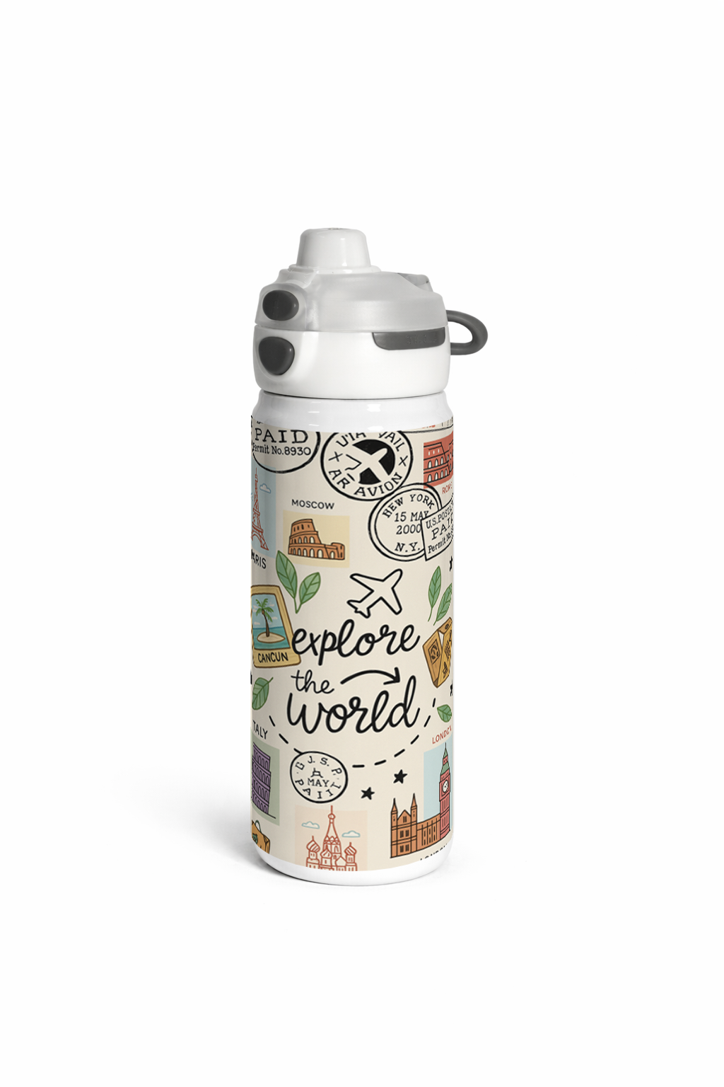 Lumi Insulated Premium Water Bottle 650ml – Passport Dreams Print | 12+ Hours Hot & Cold | 2-Way Lid 1219 Avenue India