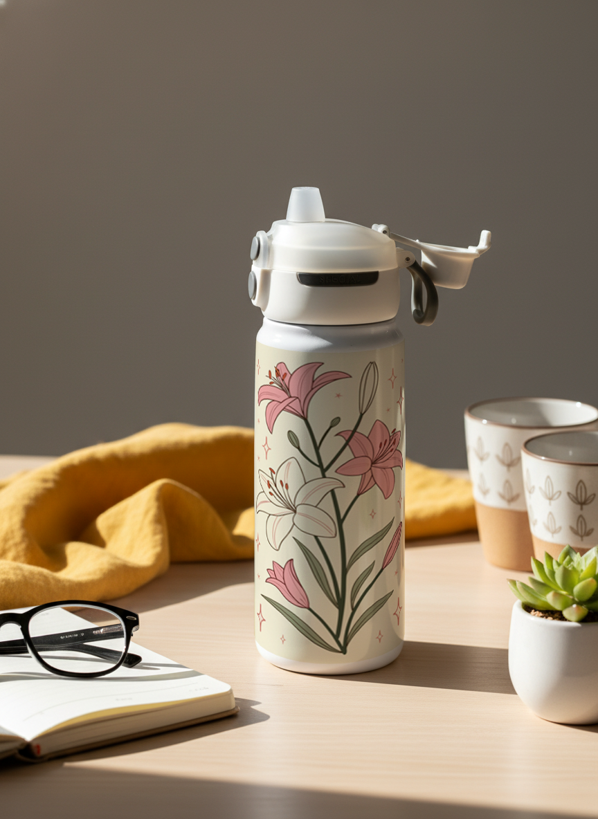 Lumi Insulated Premium Water Bottle 650ml - Petal Poise Print | 12+ Hours Hot & Cold | 2-Way Lid 1219 Avenue India