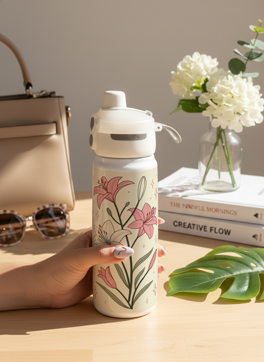 Lumi Insulated Premium Water Bottle 650ml - Petal Poise Print | 12+ Hours Hot & Cold | 2-Way Lid 1219 Avenue India