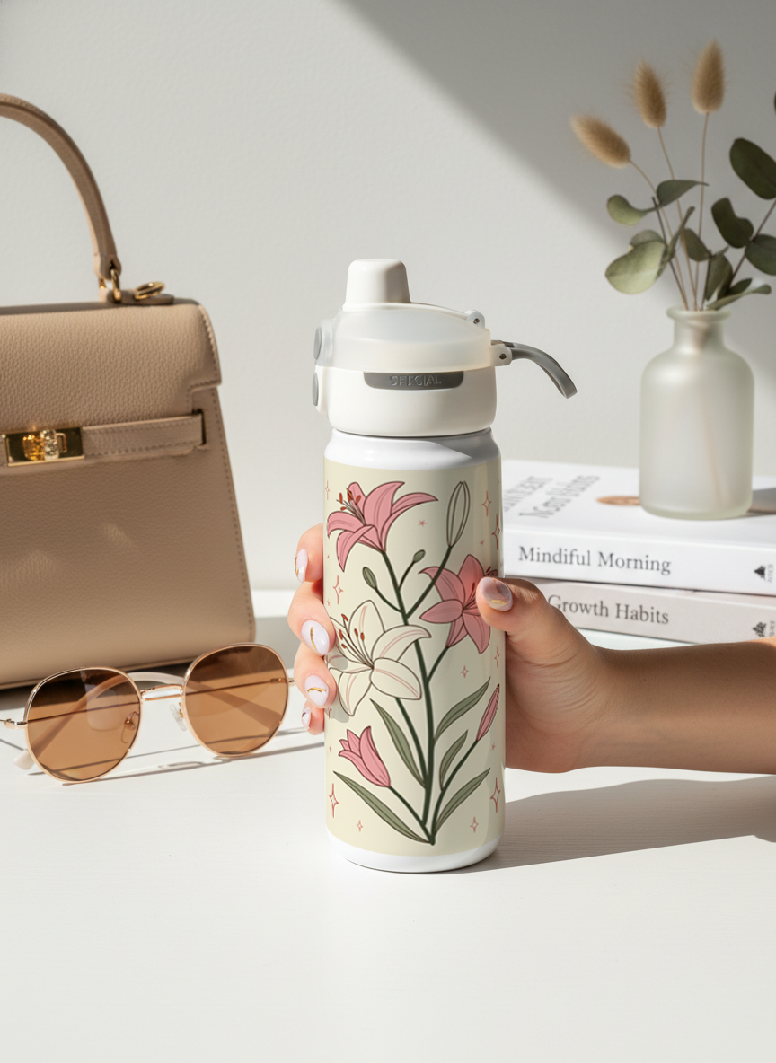 Lumi Insulated Premium Water Bottle 650ml - Petal Poise Print | 12+ Hours Hot & Cold | 2-Way Lid 1219 Avenue India