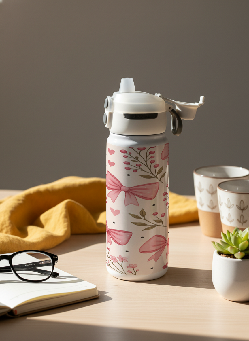 Lumi Insulated Premium Water Bottle 650ml – Pretty in Pink Print | 12+ Hours Hot & Cold | 2-Way Lid 1219 Avenue India