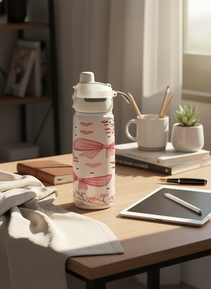 Lumi Insulated Premium Water Bottle 650ml – Pretty in Pink Print | 12+ Hours Hot & Cold | 2-Way Lid 1219 Avenue India